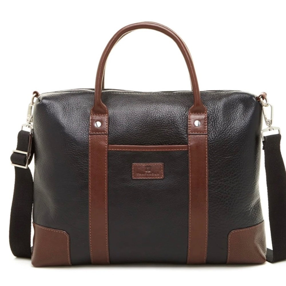 🔥🔥🔥Trafalgar Pebbled Leather lab top brief bag with strap Black/ Toffee.